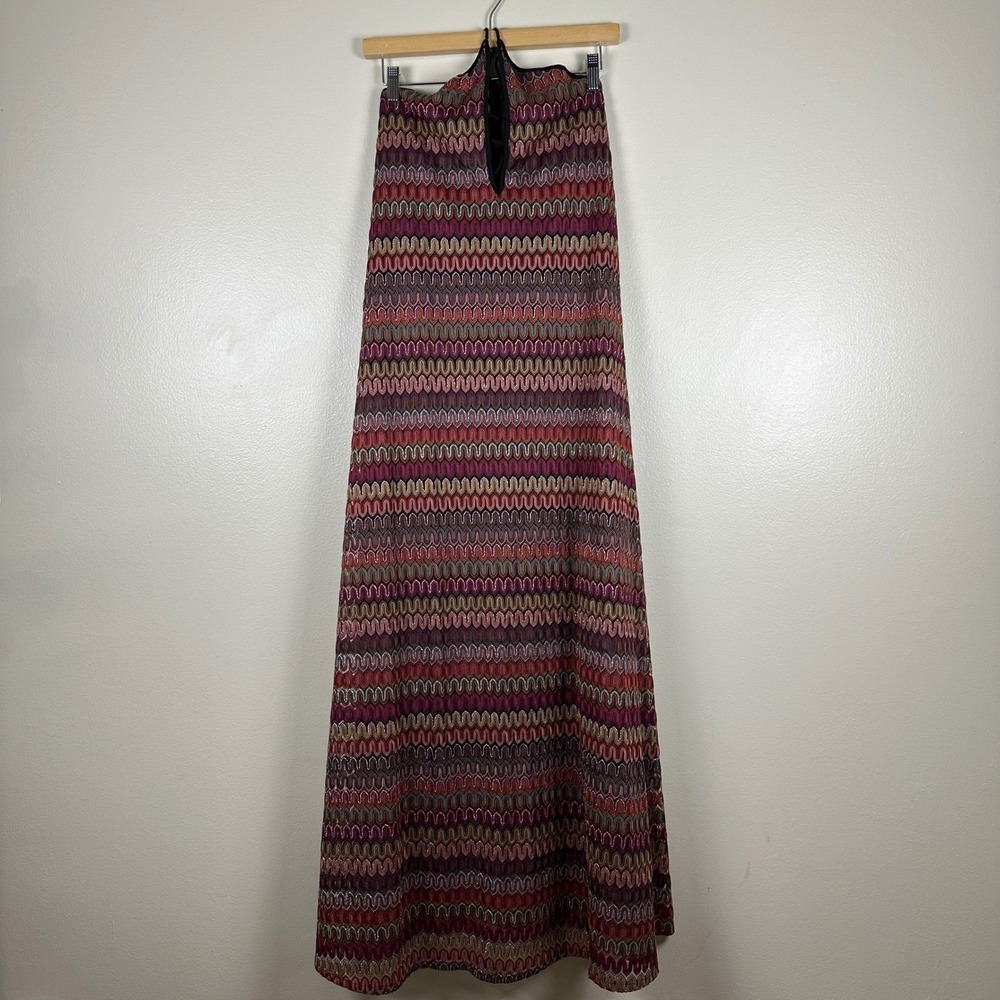 Ecote Women's Large Maxi Dress Multi-Color Chevron Halter Metallic Lace Boho